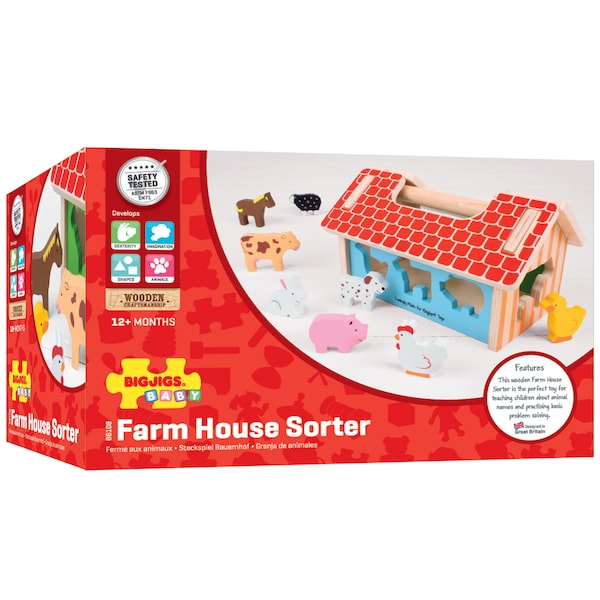 Baby Bigjigs Toys Farm House Sorter, 11 Pieces BB108 - main